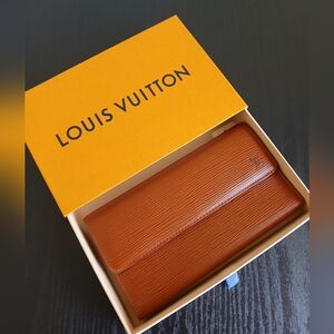 Louis Vuitton Epi Leather Long Wallet in Cognac Brown